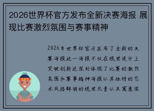 2026世界杯官方发布全新决赛海报 展现比赛激烈氛围与赛事精神